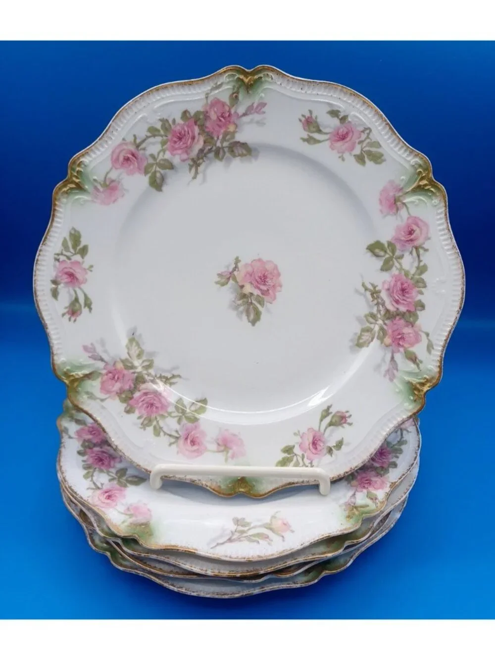 9 Belle Epoch Antique GDA Haviland Limoges Rose Scalloped Luncheon Salad Plates